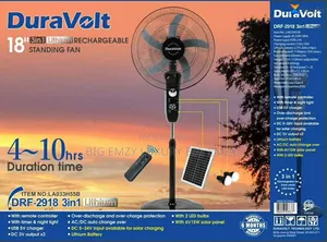 18" Duravolt Solar and Rechargeable Standing Fan .