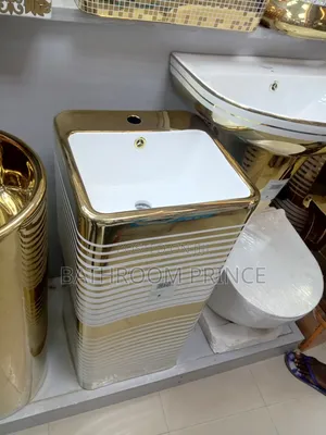 Luxury Square Gold and White Freestand Wash Hand Basin