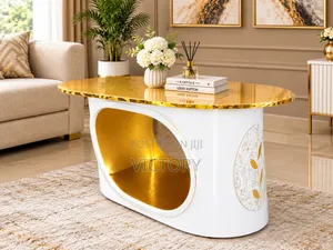 Beautiful White & Gold Oval Marble Center Table