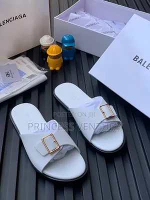 White Leather Balenciaga Slippers for Men