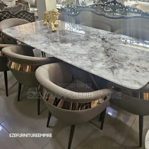 Modern Luxury 6seater Dining Set With Gold Backrest Chair