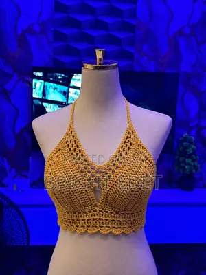 Handmade Mustard Gold Crochet Halter Top for Women