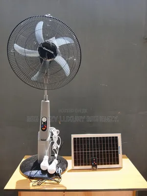 Modern Design of 18" Duravolt Solar and Rechargeable Floor Fan.
