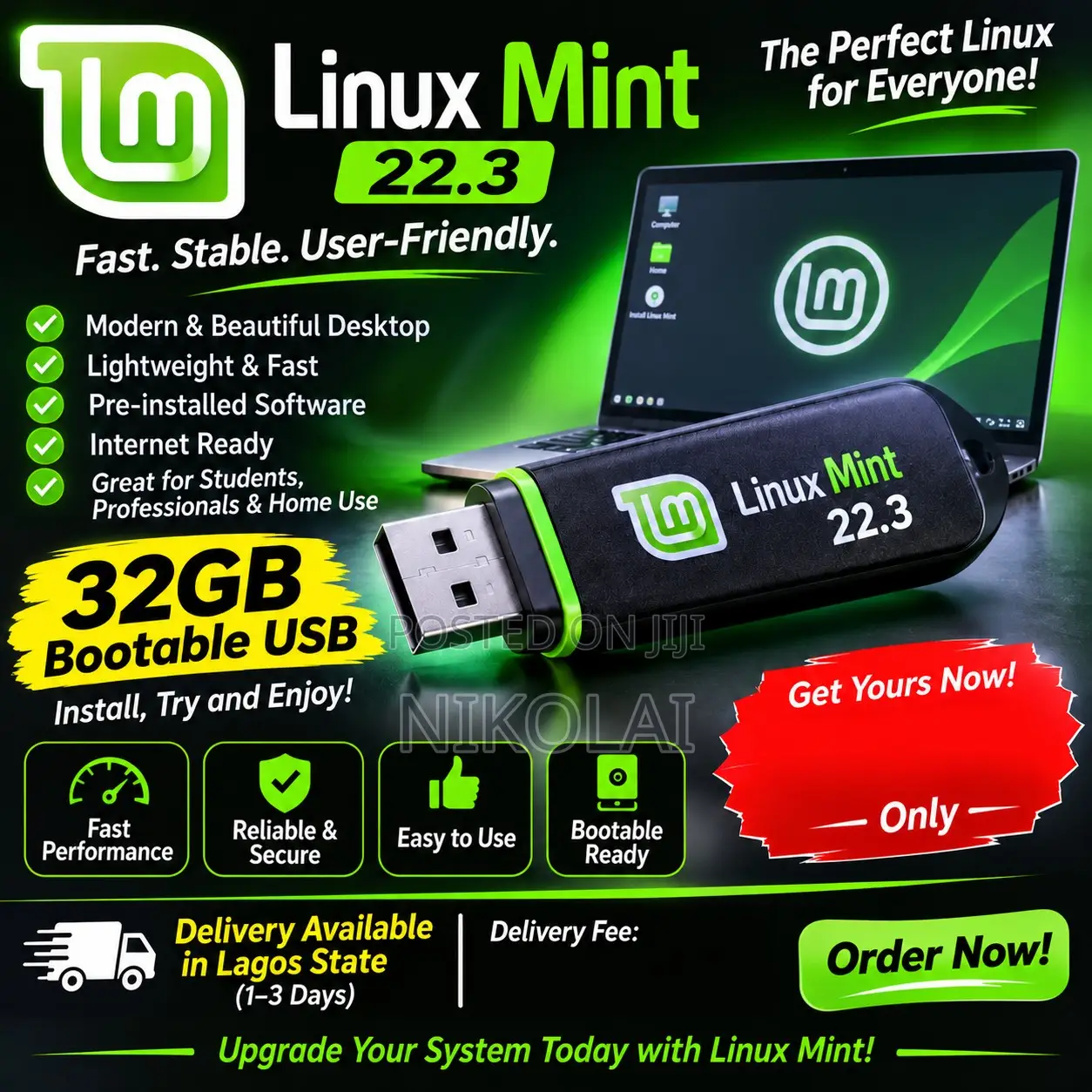 32GB Bootable Linux USB – Ubuntu & Linux Mint Cinnamon