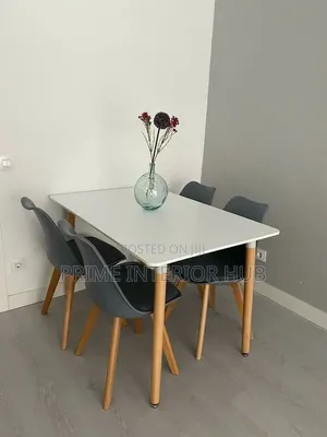 Modern Rectangular Dining Table Set With 4 Grey Chairs