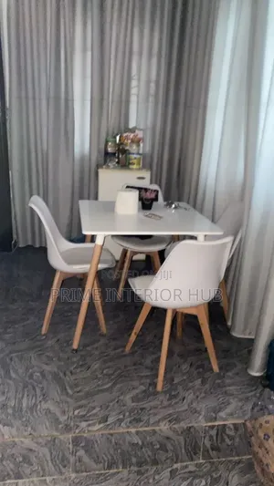 Modern Square Dining Table Set With 4 White Chairs