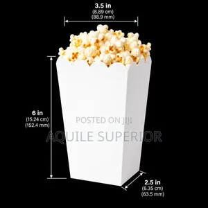Plain White Popcorn Box, 250gsm FBB Card for Movie Night & Parties