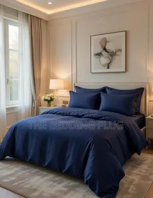 Navy Blue Duvet & Bedsheet Set – 100% American Cotton (4x6)