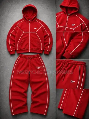 Premium Men’s Two-Piece Hoodie Tracksuit Red & Black