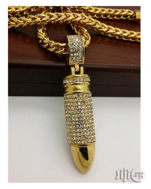 Men's Iced Out Bullet Pendant Franko Chain Necklace - Gold