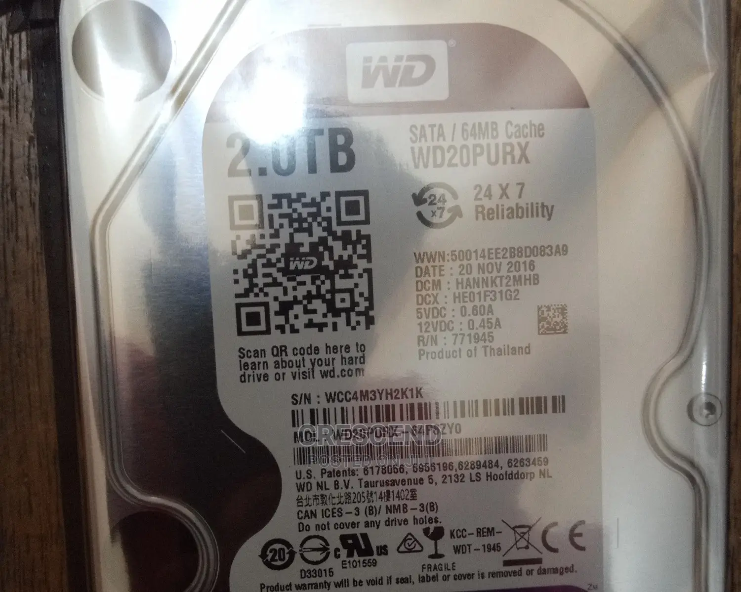 2 Terabyte Surveillance Hard Disk(Westeran Digital Purple)