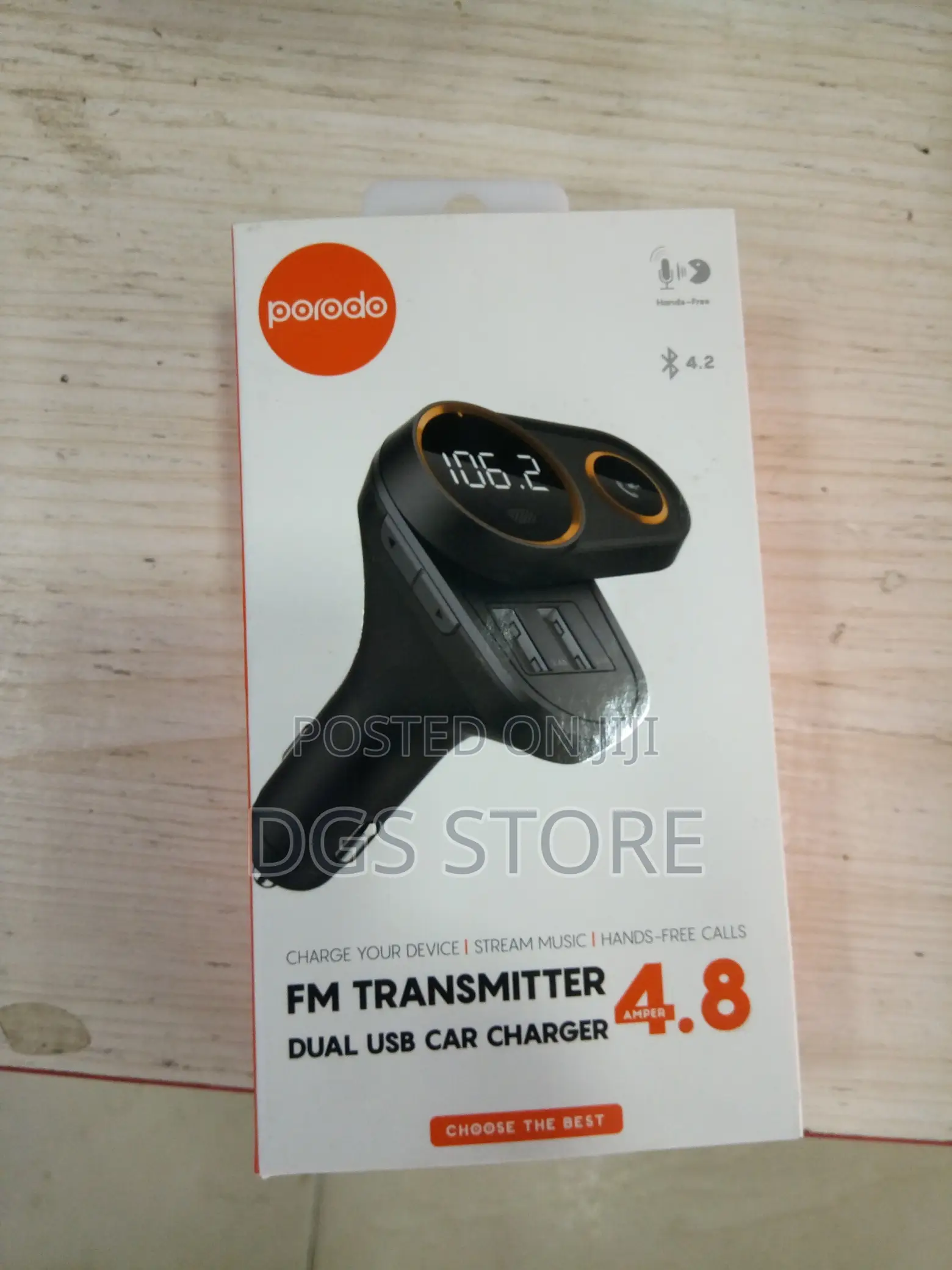 Porodo FM Transmitter 4.8A USB Charging Sliding Led Panel