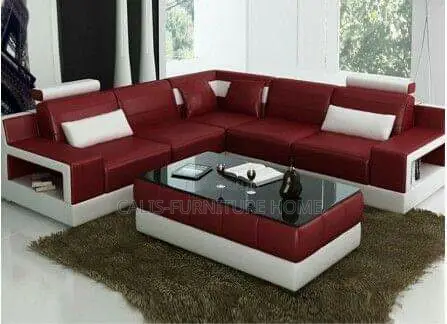 L-Shape Sofas Chair. Color: Dark Red