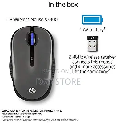 HP 2.4ghz Wireless USB Mouse X3300