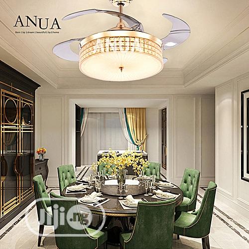 LED Crystal Chandelier Invisible Fan Leaf Remote Control