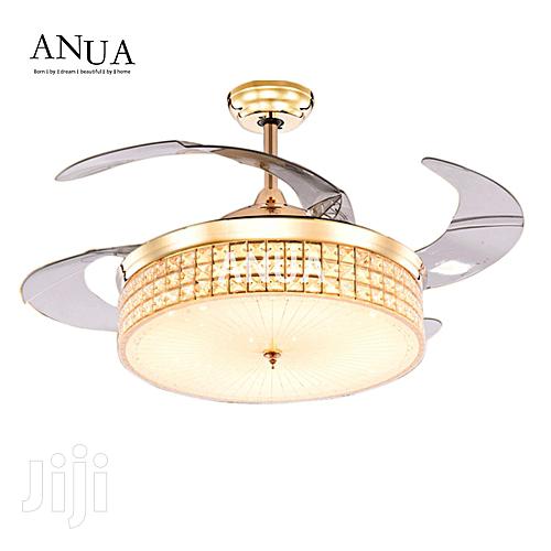 LED Crystal Chandelier Invisible Fan Leaf Remote Control