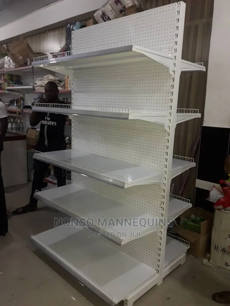 4feets Width Double Sided Pure White Display Shelves