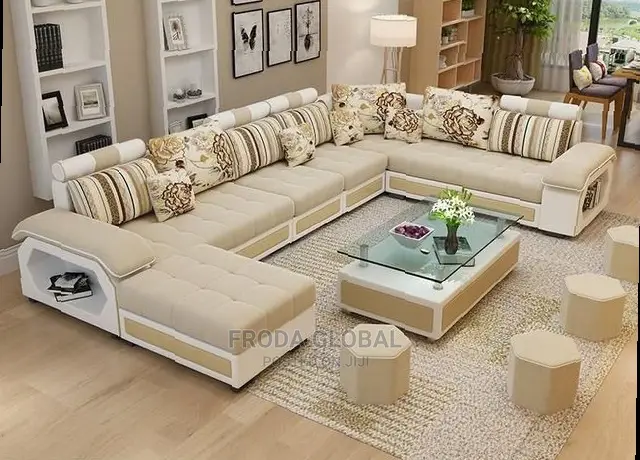 U-Shaped Sectional Sofa Chairs - Fabric Couches With Table