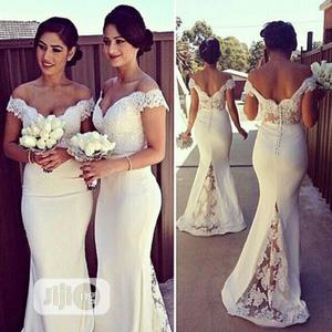Ladies Trumpet Dress White Bridesmaid Off Shoulder