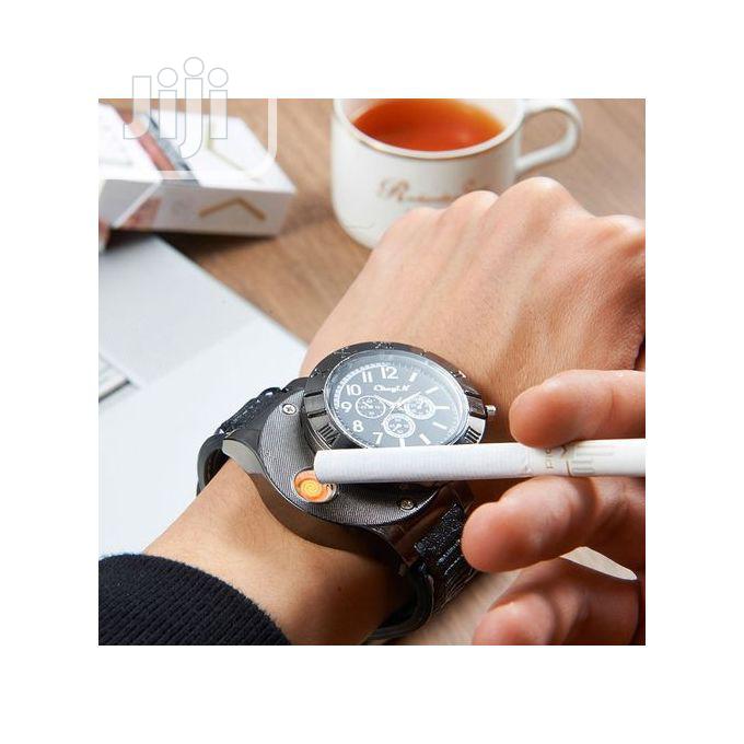 Men's Black Leather Light Wrist Watch