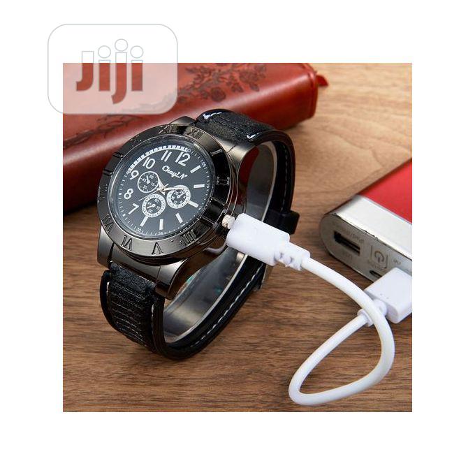 Men's Black Leather Light Wrist Watch