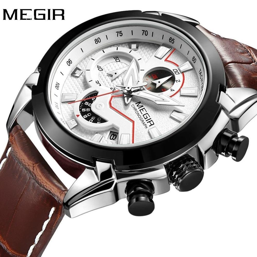 Luxury Leather Army Megir Quartz Watches