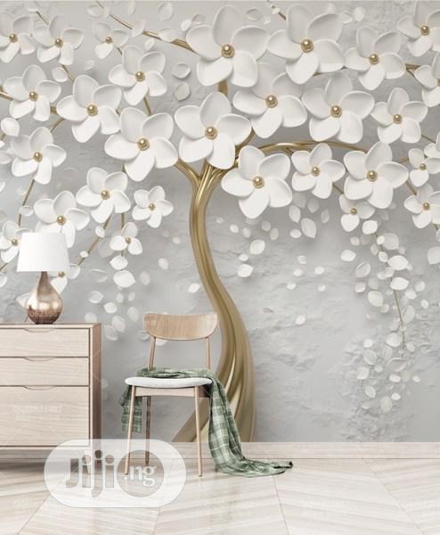 8d Custom White Tree Design Wall Mural