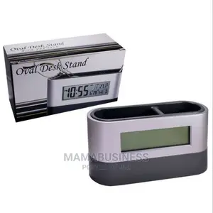 Oval Desk and Pen Stand With Digital Clock