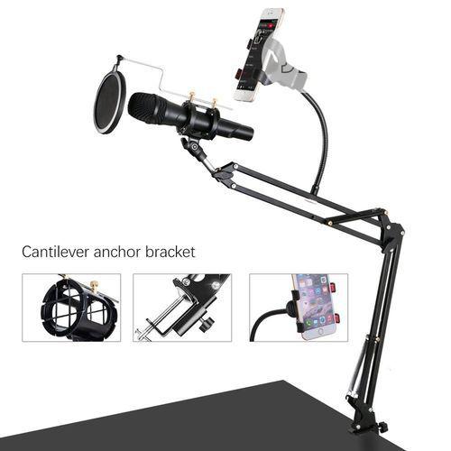Mic Stand Phone Holder Filter Adjustable Desk Recording