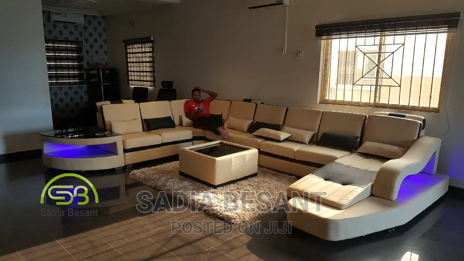 Cream U Shape Sofa With LED Lights