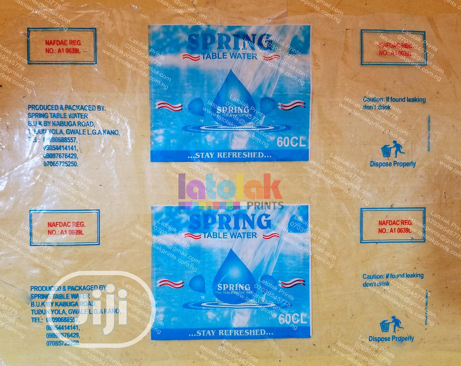 Pure Water Sachet Nylon Printing in AdoOdo/Ota Manufacturing