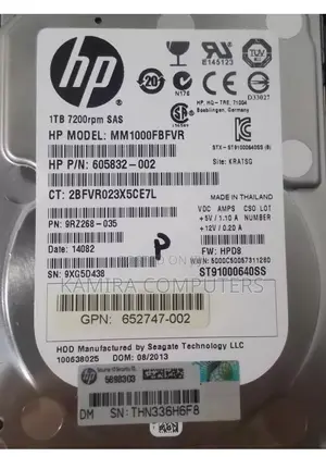 HP 1tb HDD 2.5 Sas 10K&7.2K With Tray