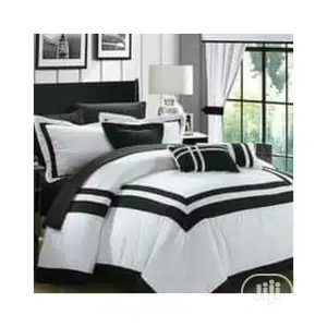 Duvet,Bedsheet With 4 Pillow Cases-Black/White