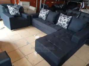 L-Shaped Sofa and a Single Seater Chair. Fabric Couch. Akd09