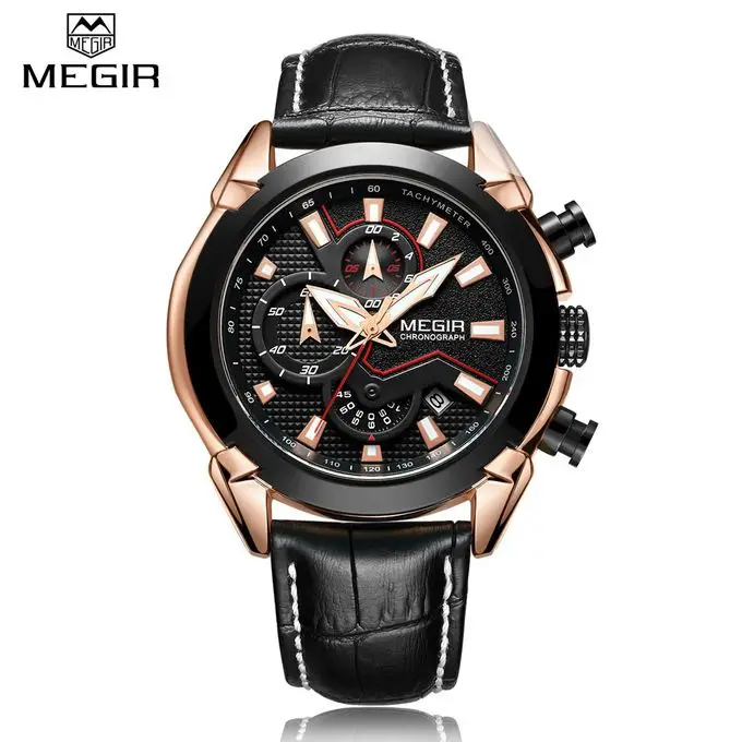 Megir Multi-Functional Genuine Leather Men's Watch
