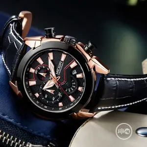 Megir Multi-Functional Genuine Leather Men's Watch