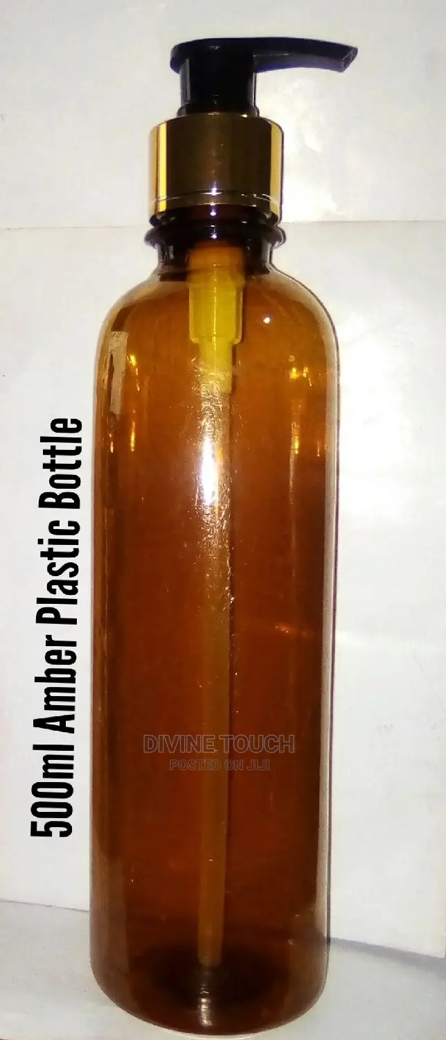 AMBER PLASTIC BOTTLE With Gold Pump Cover