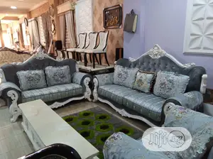 7 Seater Living Room Grey Fabric Sofa Chair