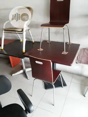 Wooden Chair With Iron Legs and Table
