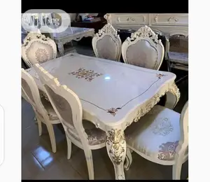 Quality 6 Seater Marble Top Dining Table Set.