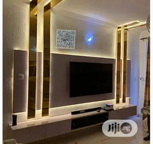Luxury- Panel TV Stand With Gold LED Lights