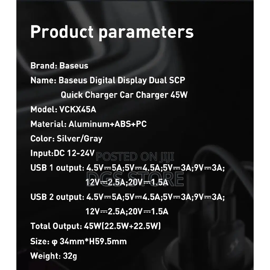 Baseus Inauto Digital Display Pps Dual Quick Carcharger 45w