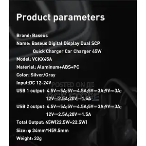 Baseus Inauto Digital Display Pps Dual Quick Carcharger 45w