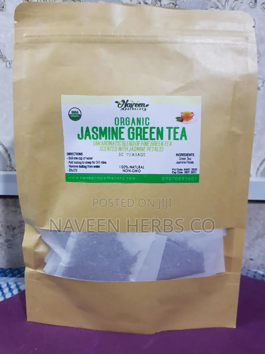 Organic Jasmine Green Tea (30 Teabags)