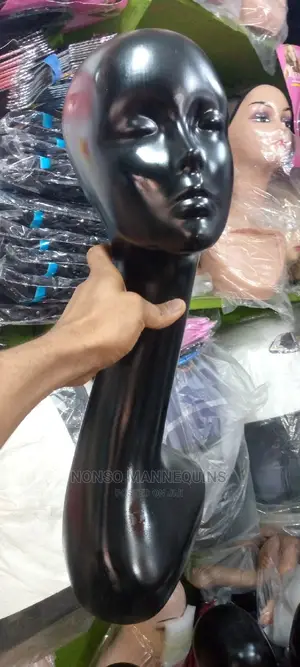 Black Plastic Long Head Mannequin For Wigs/Hats, Fascinator