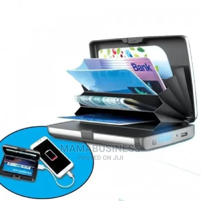 Rfid Blocking E-Charge Wallet With Power Bank - Silver