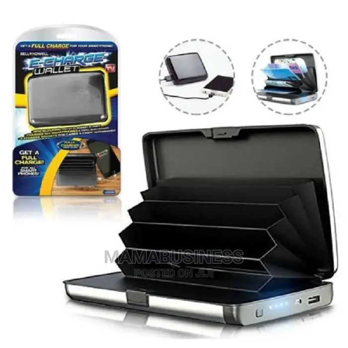 Rfid Blocking E-Charge Wallet With Power Bank - Silver