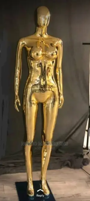 Straight Pose Gold Chrome Big Boobs Female Mannequins