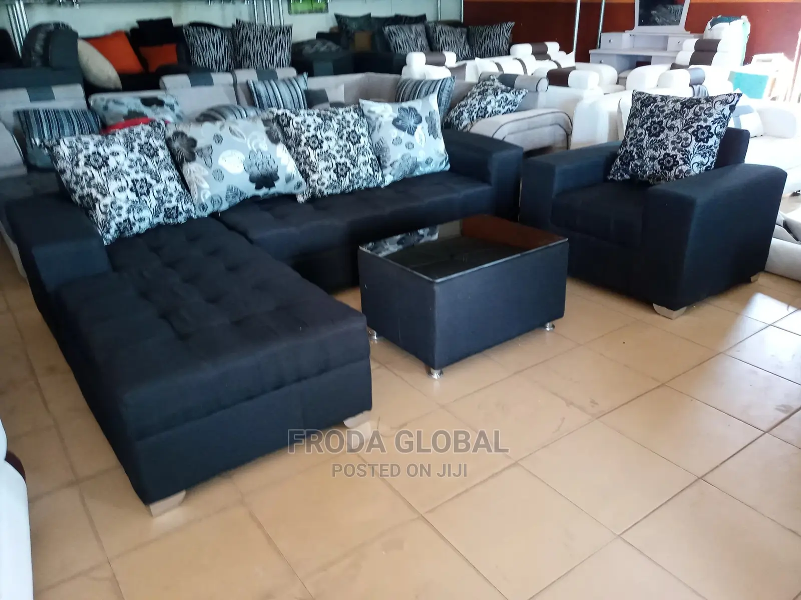 L-Shape Sofa and Single Chair, Centre Table -Fabrics Couch