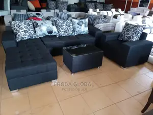 L-Shape Sofa, Single Chair and Centre Table. Fabric Couch
